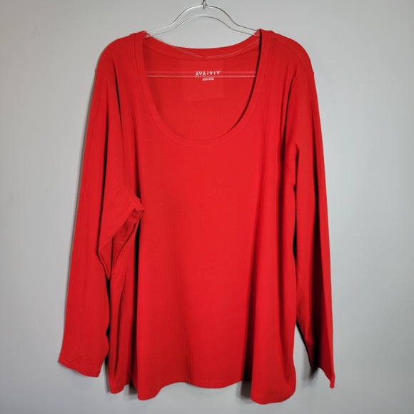 AVA & VIV Womens Red Ribbed Long Sleeve Scoop Neck Plus Size Top 3X - Picture 2 of 7